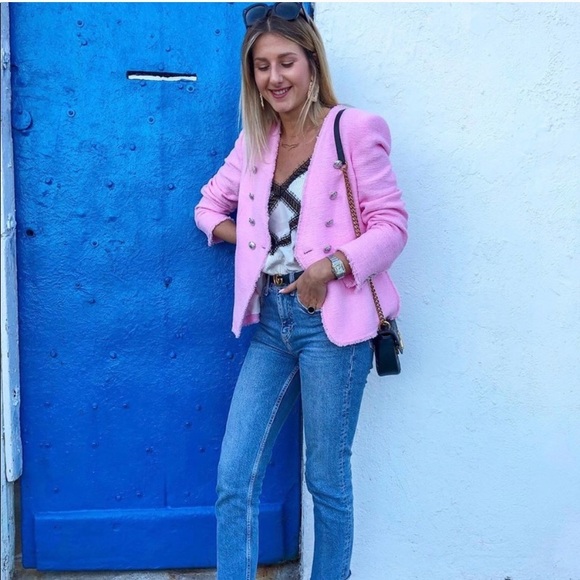 GORGEOUS ZARA NWT Pink Tweed Jacket w Buttons - Picture 6 of 8